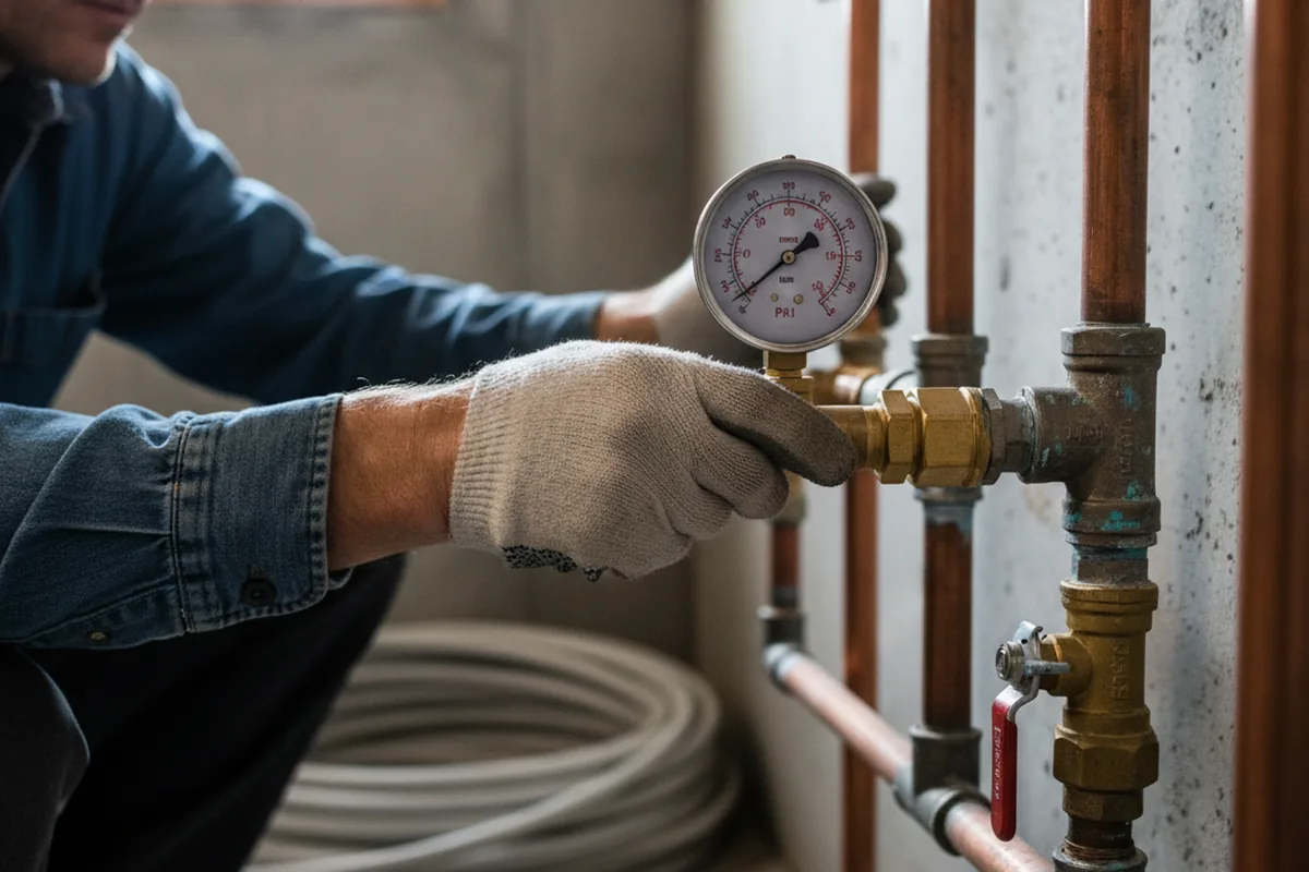 Pressure testing a repaired line during Water Line Repair in River